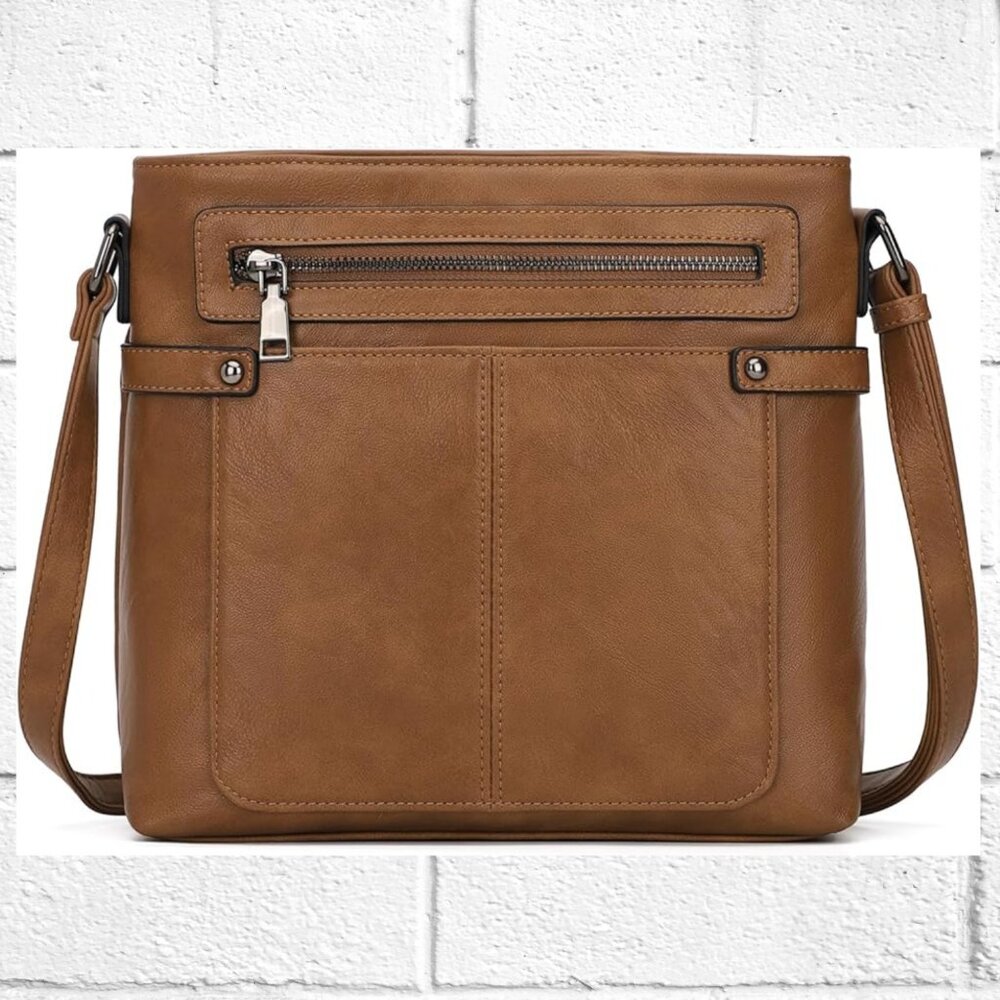 NWT! Brown Faux Leather Shoulder Bag Purse w/Gunmetal Hdwr and Adjustable Strap
